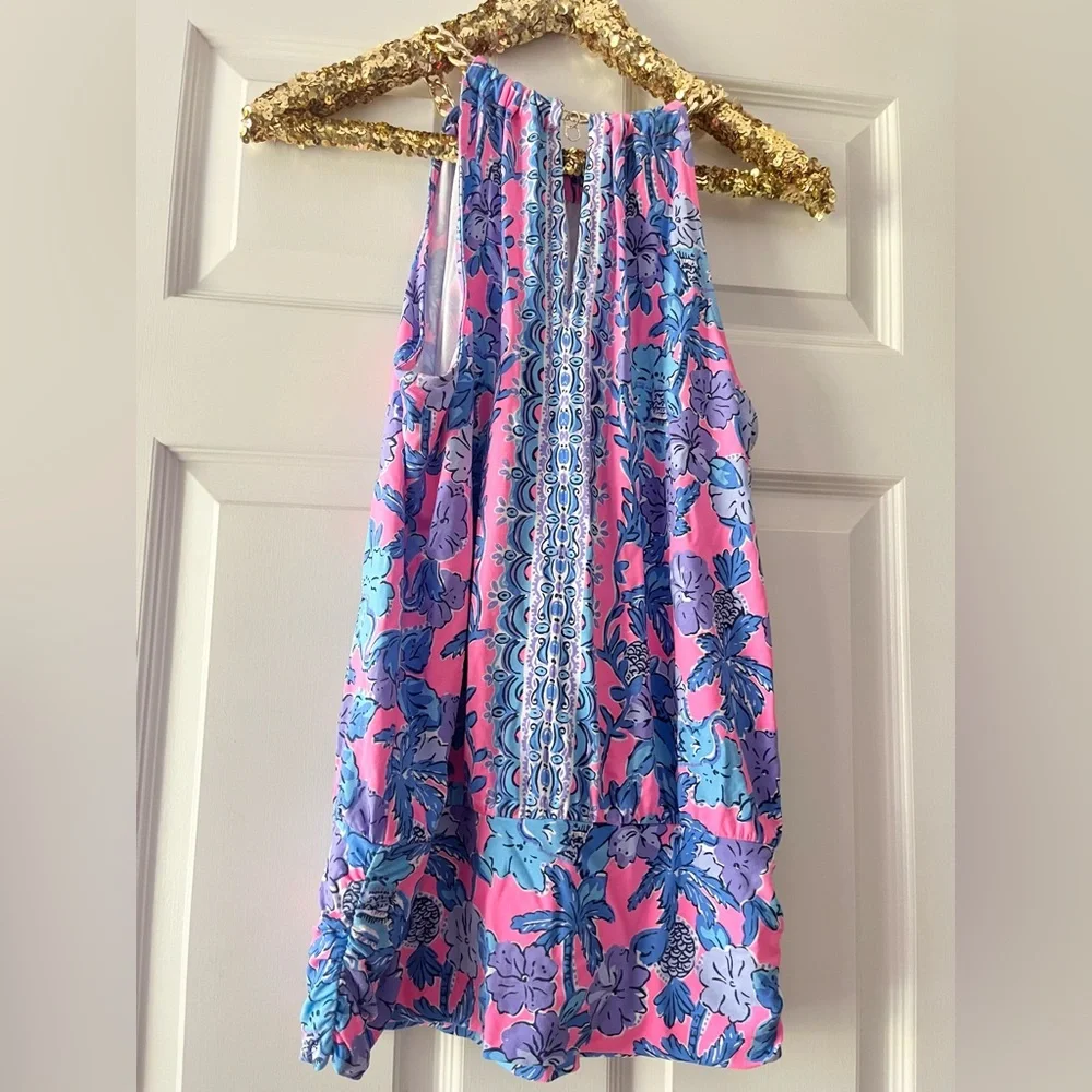 Lilly Pulitzer Bowen Halter Top Pink Palm Paradise Engineer - Picture 5 of 9